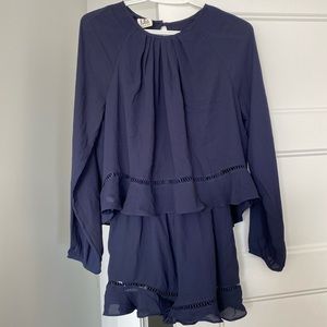 Navy long sleeve lace detailed romper